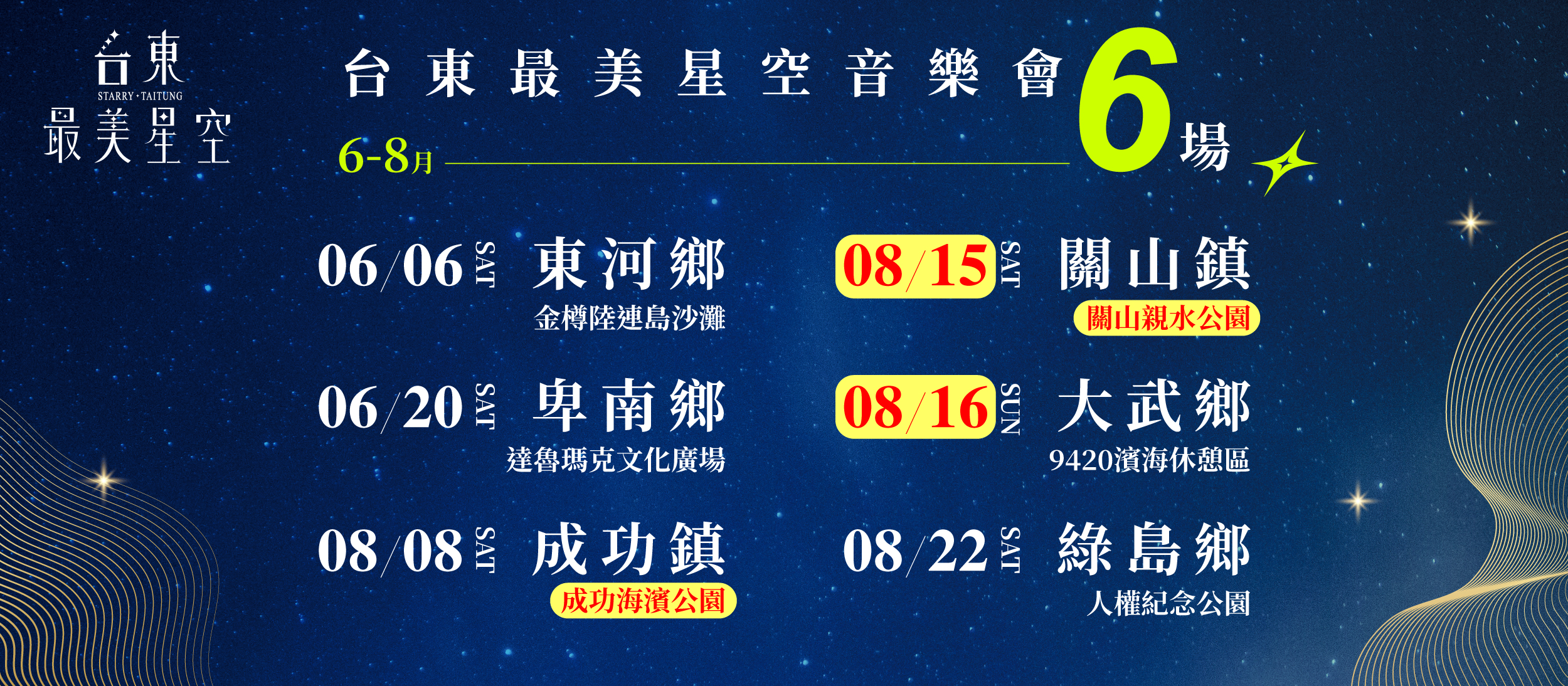 2026 台東最美星空音樂會 6 場活動總表